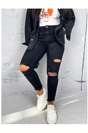 Star Style Čierne roztrhané skinny rifle