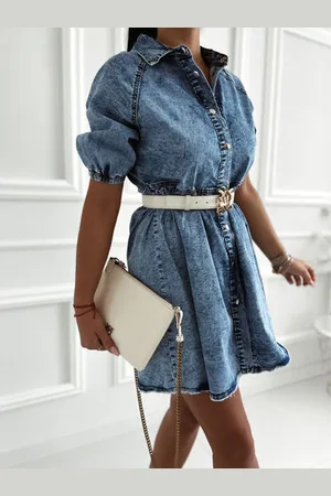 Star Style Elegantné denim šaty bez opasku ANNERIE