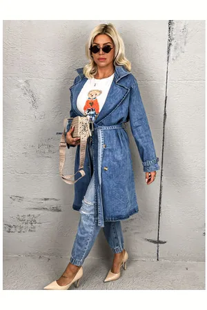 Star Style Dlhý denim kabát s opaskom ASHINA