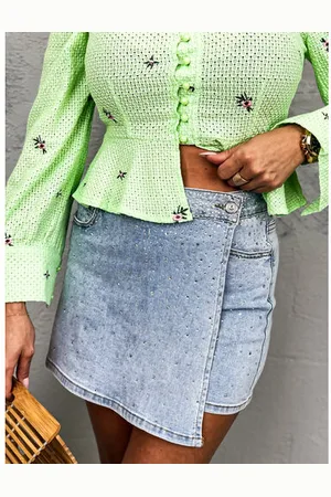 Star Style Denim sukňové nohavice zdobené kamienkami INGA