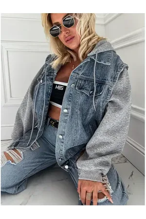 Star Style Extravagantná denim vesta/bunda s kapucňou ASPEN