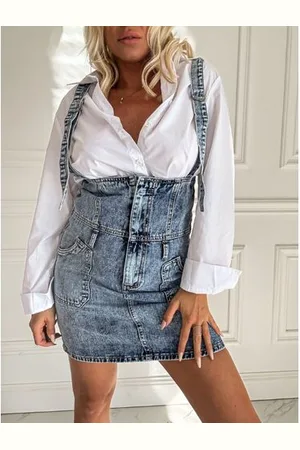 Star Style Denim sukňa na traky s vysokým pásom BETKA
