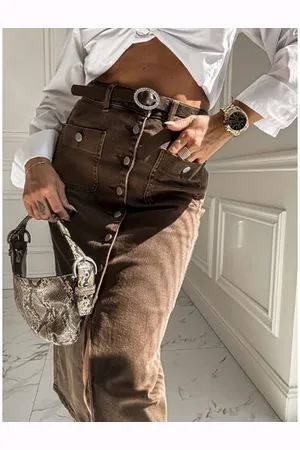 Star Style Denim sukňa na gombíky s opaskom MERYN