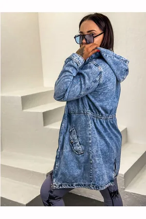 Star Style Predĺžený denim kabát s kapucňou ALICIA