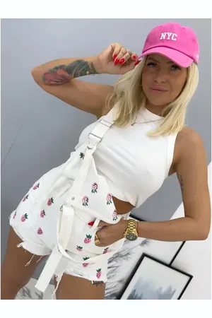 Star Style Denim šortky na traky s vyšívanými jahodami KARMIA