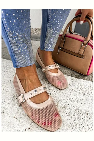 Star Style Béžové balerínky so striebornými nitmi SHABINA