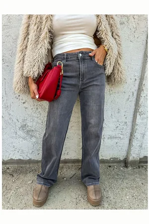 Star Style Sivé wide-leg rifle s vysokým pásom+