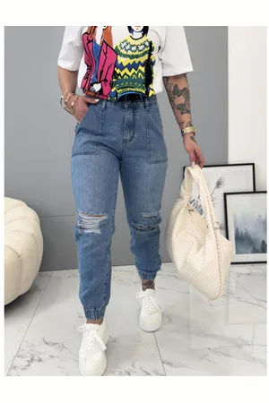 Star Style Roztrhané jogger rifle s vysokým pásom