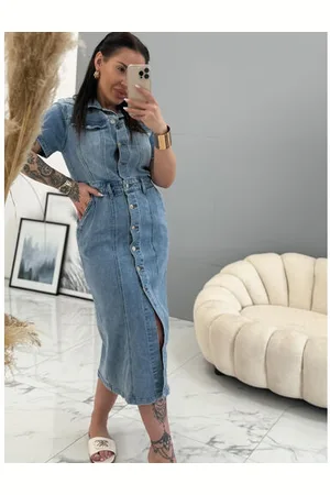 Star Style Dlhé denim šaty na gombíky SERYL