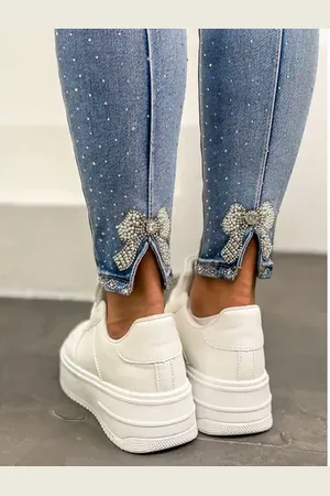 Star Style Skinny rifle zdobené kamienkami a korálikmi