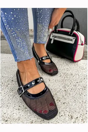 Star Style Čierne balerínky so striebornými nitmi SHABINA