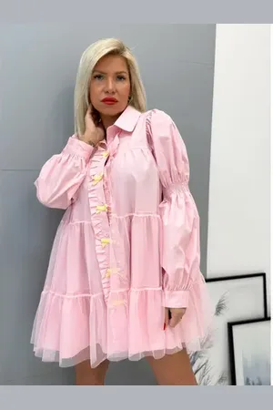 Star Style Ružové košeľové babydoll šaty YGRITTE
