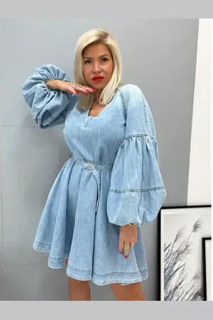 Star Style Extravagantné denim šaty s opaskom DONNA