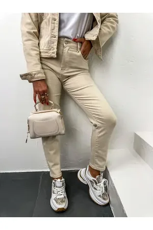 Star Style Béžové mom fit rifle s vysokým pásom