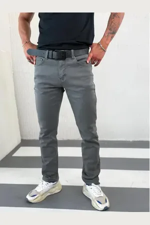 Star Style Sivé pánske rifle slim fit s opaskom
