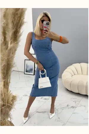 Star Style Dlhé denim šaty bez rukávov NESSA