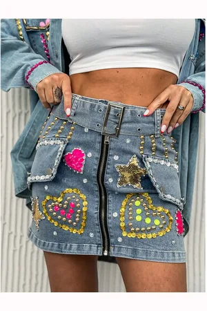 Star Style Extravagantná denim sukňa s opaskom HAITI+