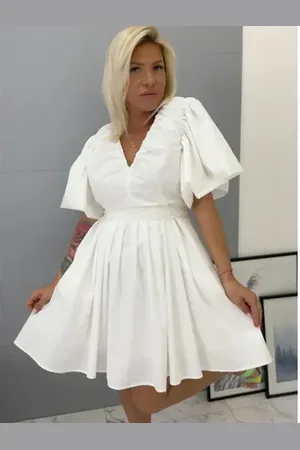 Star Style Bavlnené šaty s balónovými rukávmi a opaskom CALLIA