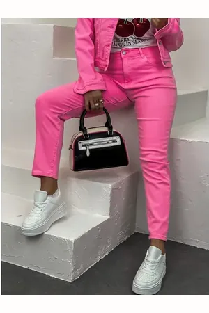 Star Style Neon pink mom fit rifle s vysokým pásom