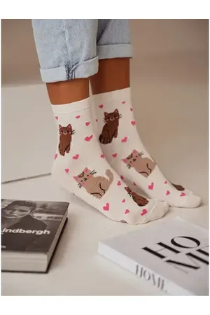 Star Style Ecru ponožky s mačičkami