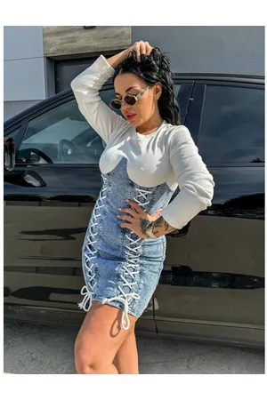 Star Style Extravagantné kombinované denim šaty MIRANA+