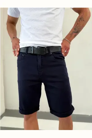 Star Style Tmavomodré pánske džínsové bermudy s opaskom