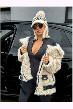 Star Style Kožušinková bunda s koženkovými detailmi POLETT+