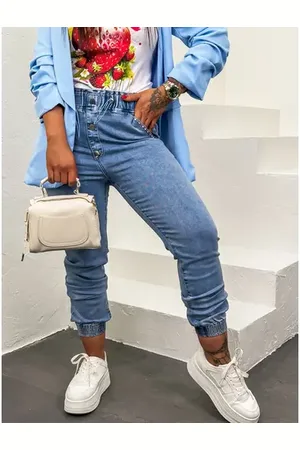 Star Style Vysoko-pásové jogger rifle zdobené kamienkami