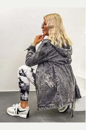 Star Style Predĺžený denim kabát s kapucňou ALICIA