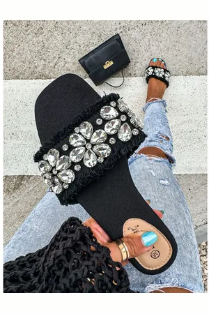 Star Style Denim šľapky zdobené kamienkami FRENA+
