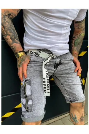 Star Style Pánske džínsové bermudy s opaskom+