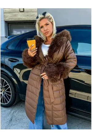 Star Style Premium dlhý koženkový kabát s kožušinkou TRACY+