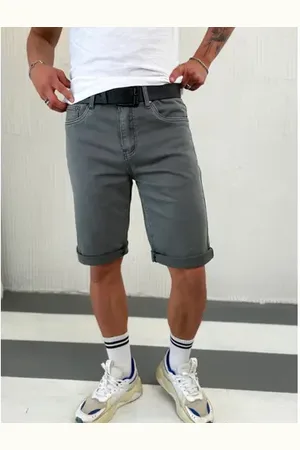 Star Style Sivé pánske džínsové bermudy s opaskom