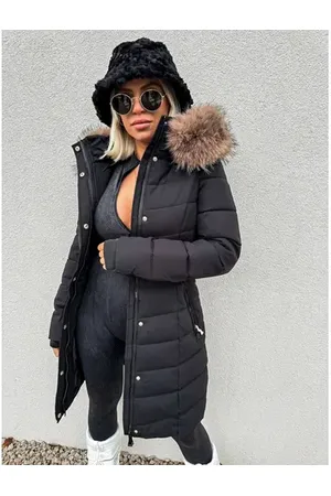 Star Style Dlhá štepovaná čierna bunda s kapucňou BABETTE+