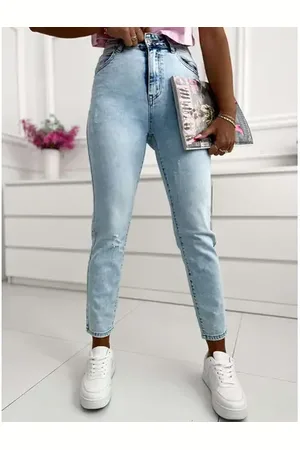 Star Style Vysoko-pásové modré mom fit rifle