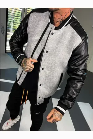 Star Style Ležérny baseballový bomber s koženkovými rukávmi+