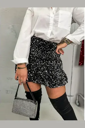 Star Style Balónová velvet sukňa zdobená flitrami BRANDY+