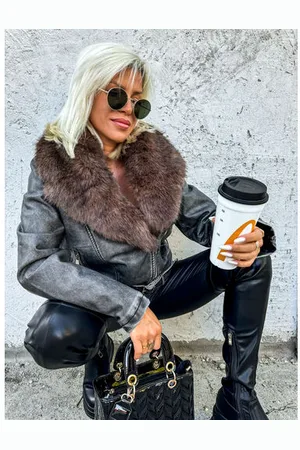 Star Style Zateplená koženková bunda s kožušinkou MICHELLE+