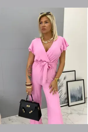 Star Style Elegantný ružový overal s opaskom YVONNE