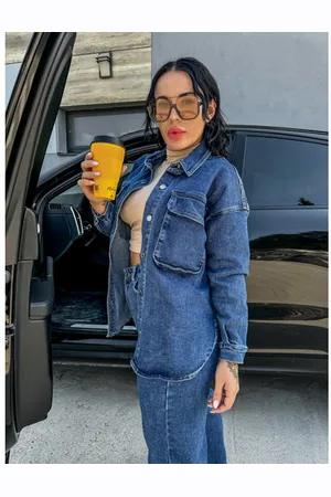 Star Style Denim vrchná košeľa so striebornými gombíkmi MAYRA+