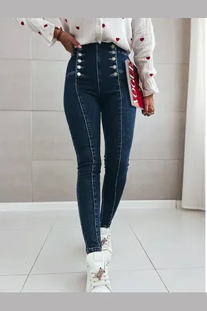 Star Style Modré skinny rifle s vysokým pásom+