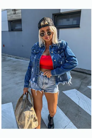 Star Style Tmavomodrý dámsky denim kabát LOTTIE+