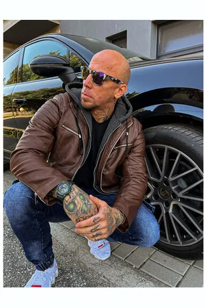 Star Style Pánsky kombinovaný koženkový kabát+