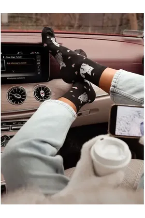 Star Style Čierne ponožky s mačičkami