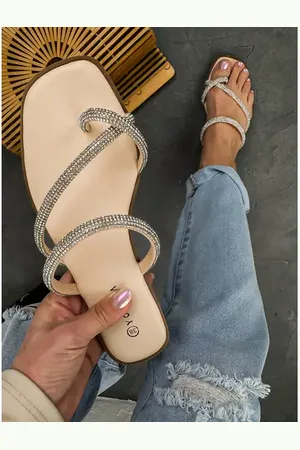 Star Style Dámske šľapky so striebornými kamienkami VIVIEN