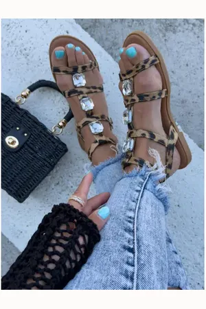 Star Style Leopardie sandále zdobené kamienkami KENDALL