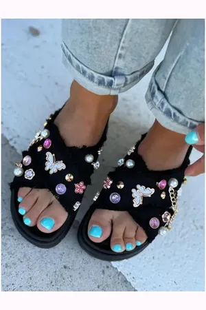 Star Style Denim šľapky zdobené kamienkami COLLINS