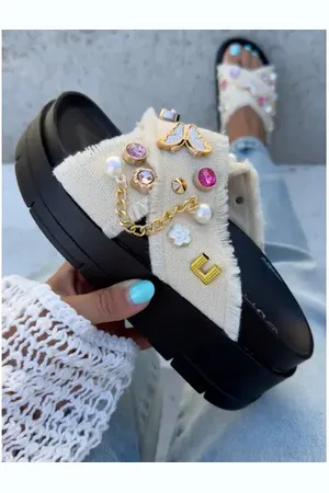 Star Style Denim šľapky zdobené kamienkami COLLINS