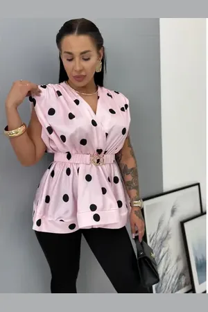 Star Style Bodkovaná saténová blúzka s opaskom FEODORA