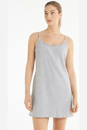 Tezenis Camicia da Notte/Sottoveste Spalline Sottili a Costine Traforate Žena